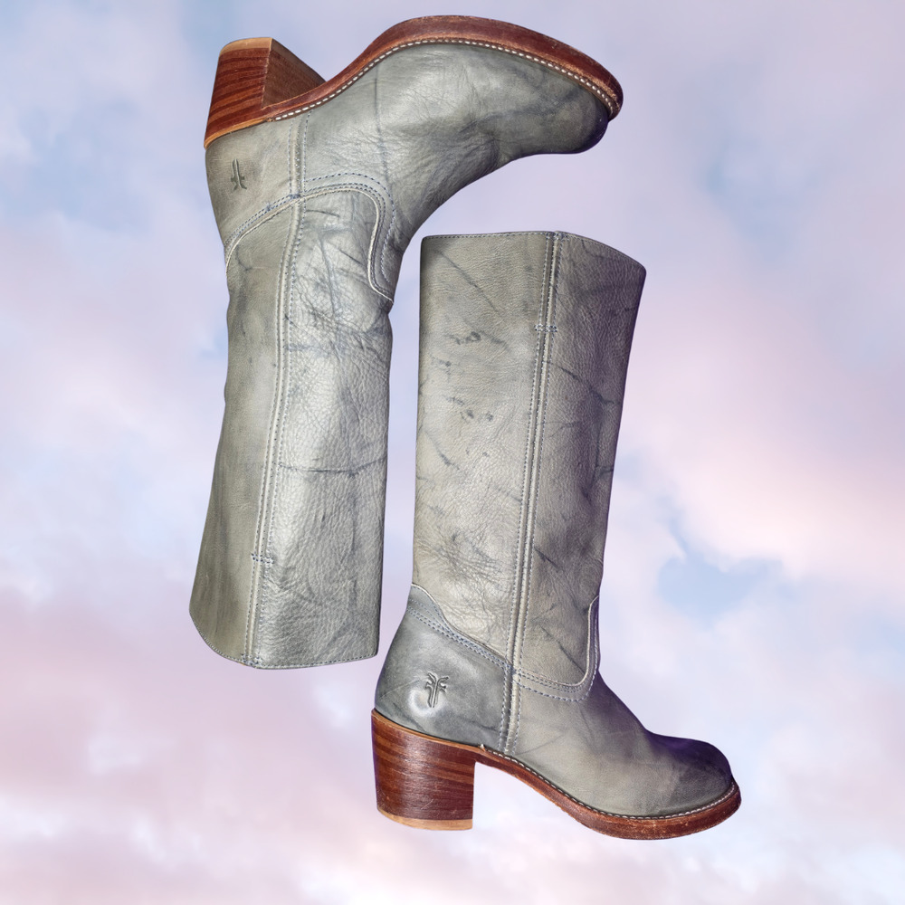 Rare Vintage Frye Gray Blue Campus Sabrina Western Boho Leather Boot Sz 8.5 - Picture 3 of 9